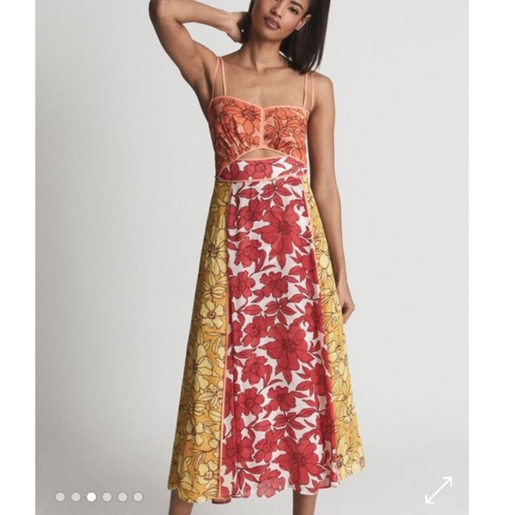 Reiss Dresses & Skirts - Reiss Isla Cut Out Dress - Size 6 - Floral Red Orange Yellow